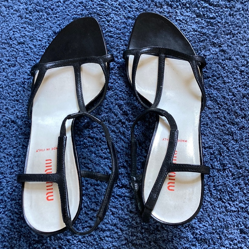 Miu Miu Black Strappy Low Heel Sandals